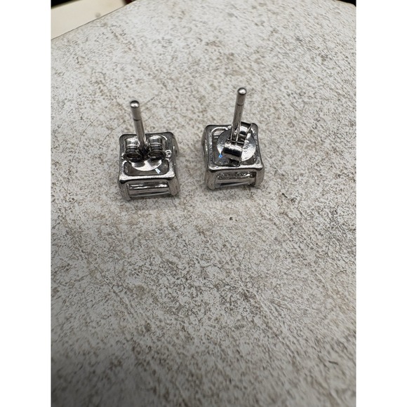 Sterling Silver 925 Asscher Cut Cubic Zirconia Square Stud Earrings CZ Vtg - Picture 5 of 6